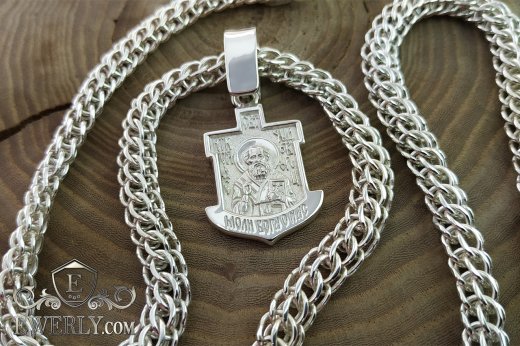 Серебряная цепочка Кардинал с подвеской-иконкой, купить из серебра