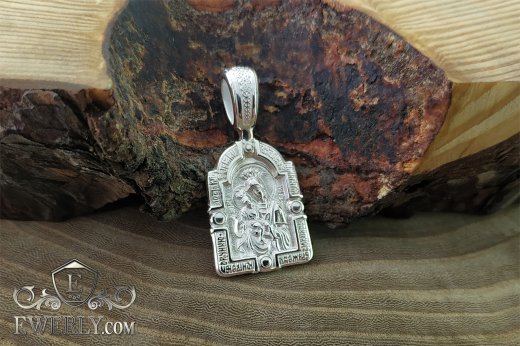 Silver amulet around the neck "Kazan Icon of the Mother of God"