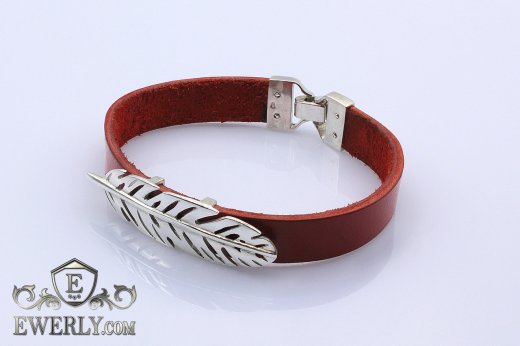 Leather bracelet with silver to buy 22068QB