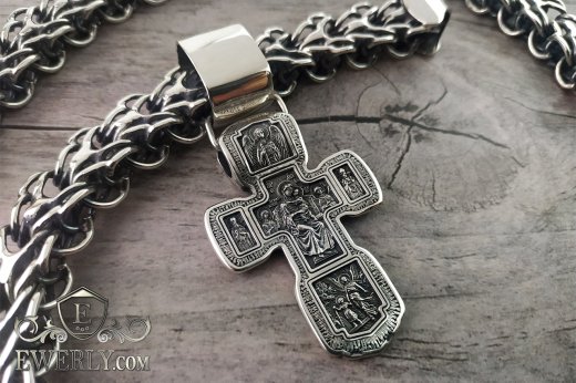 Buy a men's silver chain with a large Orthodox cross 151024OJ