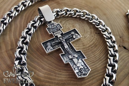 Срібний ланцюг з хрестом чоловічий, Московський Бісмарк купити 151021VL
