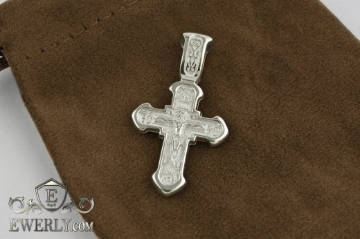 Крестик нательный православный серебряный, купить с распятием 08618EQ
