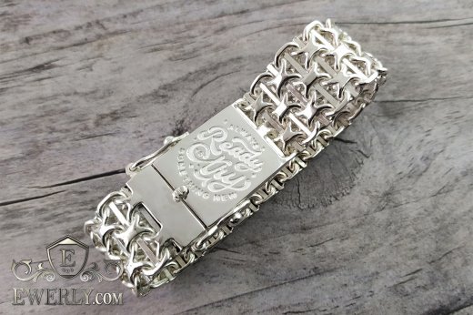 Thick bracelet "Double Pharaoh with Plates" of sterling silver for men to buy 121040HZ