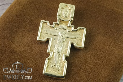 Golden Orthodox men's cross with the crucifixion of Christ to buy 00101084DS
