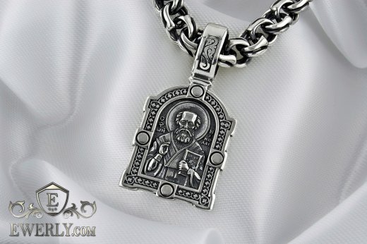 Pendant St. Nicholas the Wonderworker, buy an icon of silver with blackening