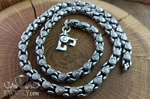 Silver chain of designer weaving 100 grams, silver with blackening