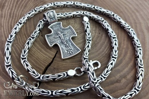 Візантійський ланцюжок з хрестиком із срібла із чорнінням купити