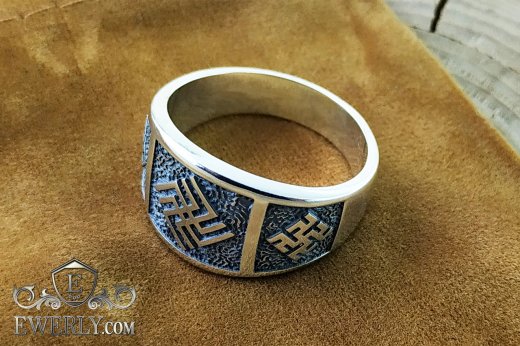 Слов'янський перстень зі срібла із символами "Небесний Вепр" та "Одолень-трава"