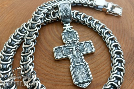 Men's silver chain Ramses 185 grams with a cross 48 grams