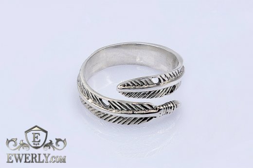 Серебряное кольцо - перо женское из серебра 925 пробы