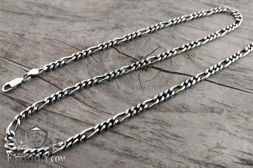 Серебряная цепочка Фигаро мужская, фото плетения с чернением