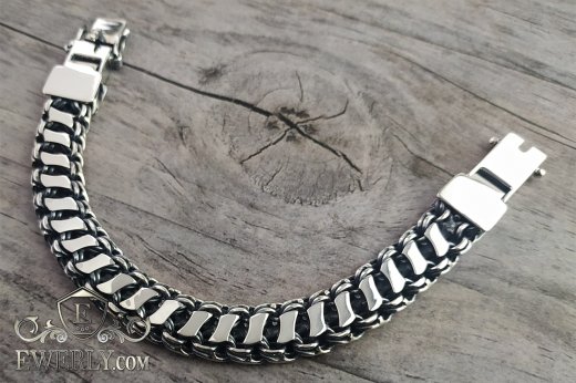 Buy silver bracelet "Double Bismarck with overlays" on hand