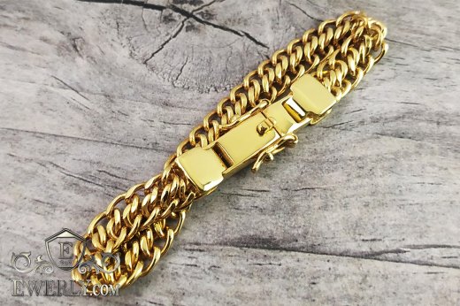 Men's bracelet made of 18-karat gold, buy weaving "Double carapace" (Ten)