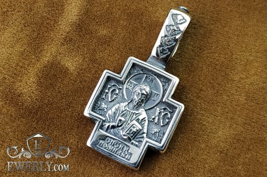 Православный серебряный крест без распятия купить с чернением 08723TI