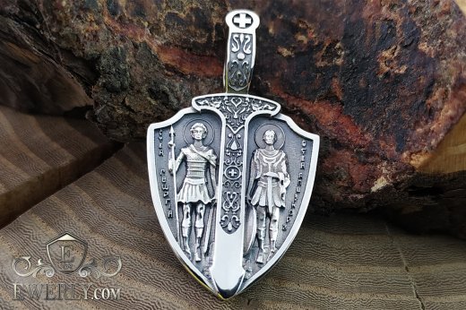 Buy a pendant in the shape of a shield with Archangel Michael of silver