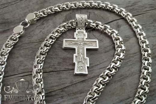 Серебряная цепь Бисмарк с крестом купить 151019KX