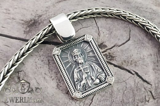 Срібний ланцюжок Колос з підвіскою "Князь Володимир" купити 151029VJ