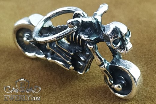 Men's pendant "Skeleton on motorcycle" made of silver to buy