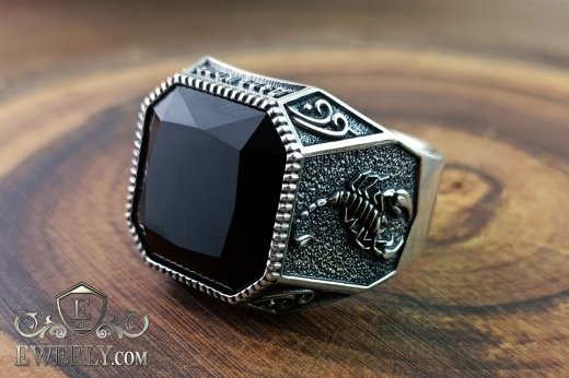 Men's silver ring "Scorpio" with black Onyx stone on order
