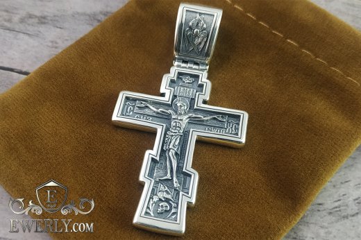 Buy a large Orthodox cross for men made of Sterling silver with blackening