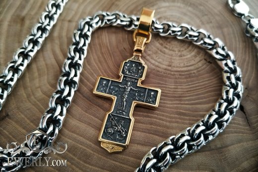 Silver chain Bismarck 100 grams with a cross with gilding to buy
