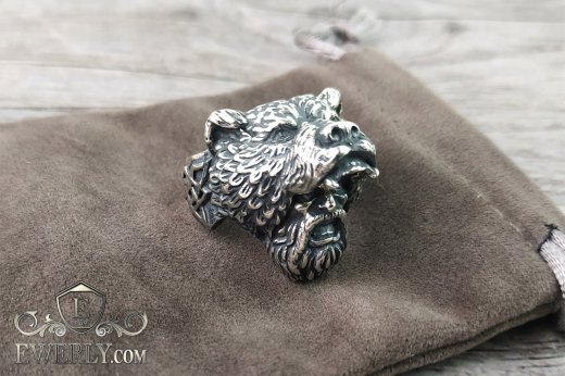 Купить серебряный мужской перстень "Человек - медведь", серебро 925 пробы