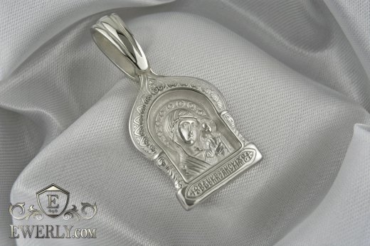 Ладанка на шию із срібла 925 проби - Ікона Казанської Божої Матері, купити недорого
