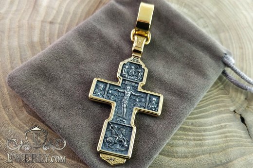 Big silver cross 15 grams with gilding and blackening to buy