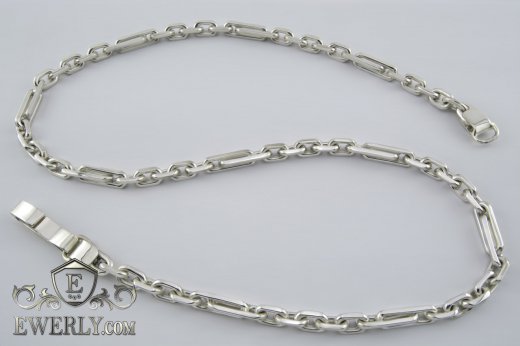 Big men's chain "Elongated anchor" of sterling silver to buy 111004HL