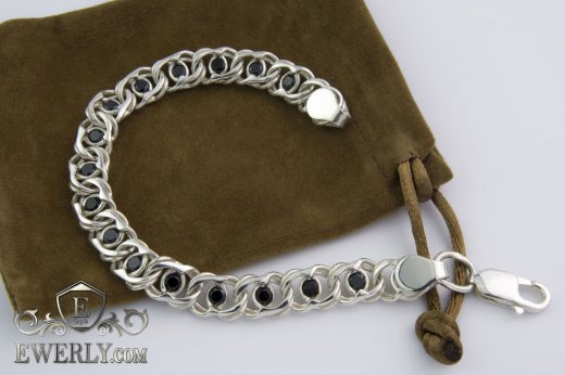 Bracelet "Arabic bismarck with stones" of sterling silver for women to buy 121037CX