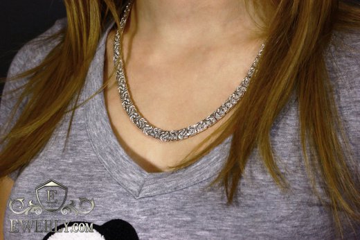 Серебряная цепочка Лисий хвост женская купить по цене производителя, фото на шее
