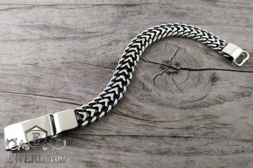 Чоловічий срібний браслет Трактор - купити подвійне панцирне плетіння на руку