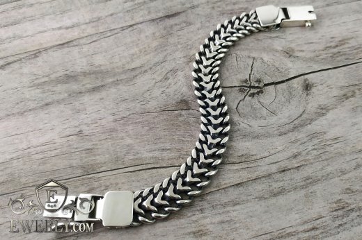 Купити чоловічий срібний подвійний панцирний браслет, плетіння Трактор