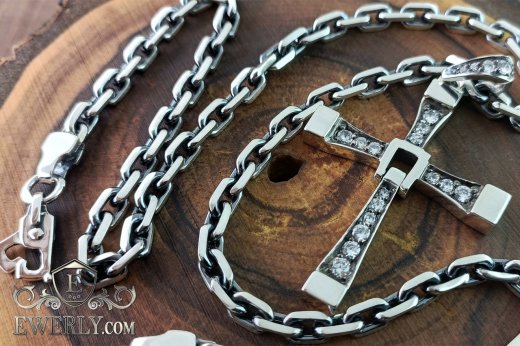 Серебряная якорная цепочка и крест Доминика Торетто из серебра